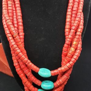 Natural stone bead multi strand necklace